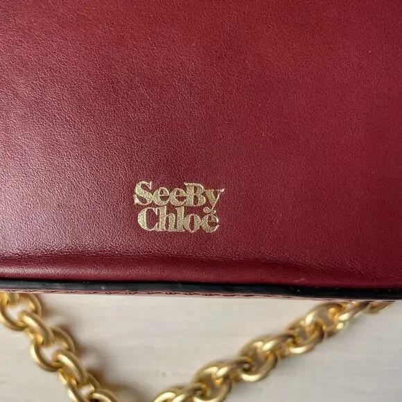 Vintage Chloe Burgundy Crossbody Bag with Gold Chain
